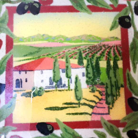 Peggy Karr Glass Fused Art Glass Tuscan Villa Winery Platter/Dish Artist Signed - Picture 3 of 8
